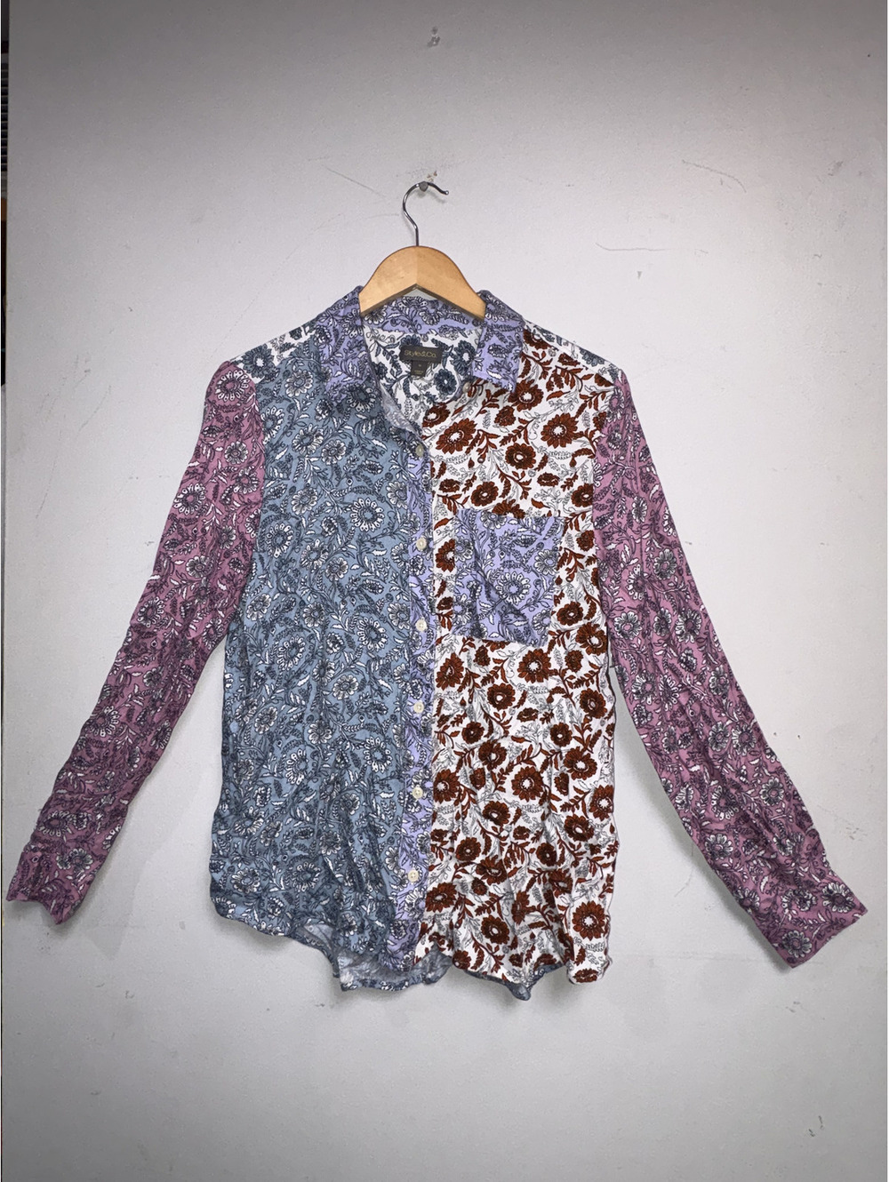 Style&Co. Men's Medium Rayon Floral Patchwork Button-Up Shirt